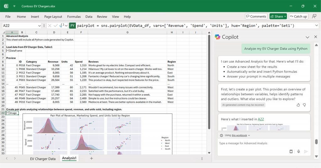 screenshot of copilot excel function