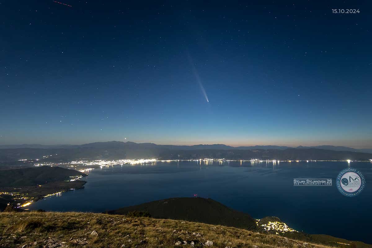 a bright, hazy streak of light in the night sky