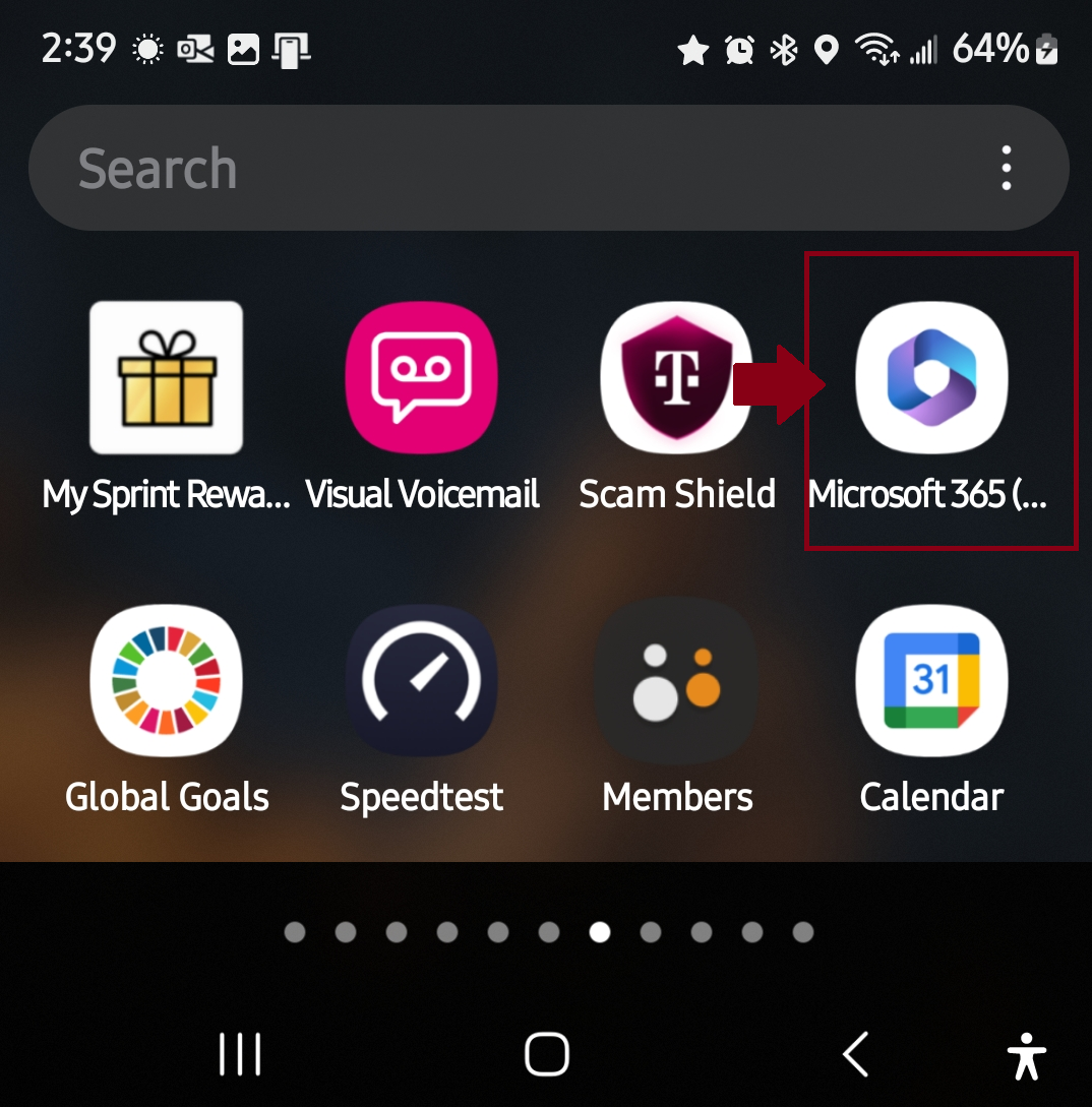Microsoft 365 app on mobile home screen.