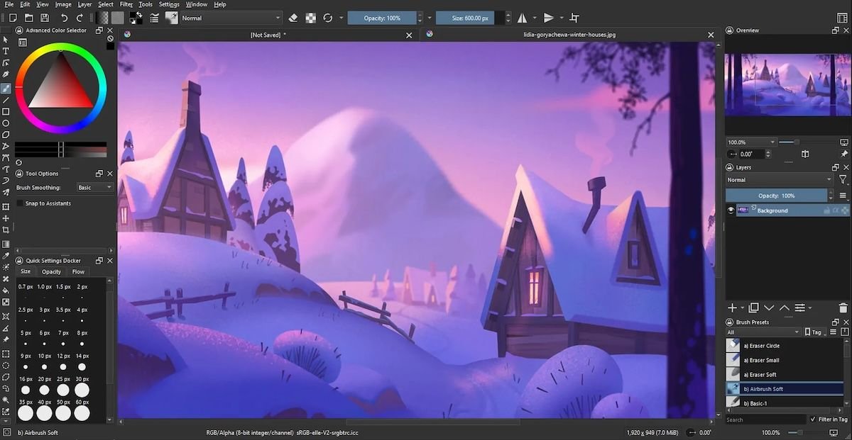 Screenshot of the Krita interface with some illustrations