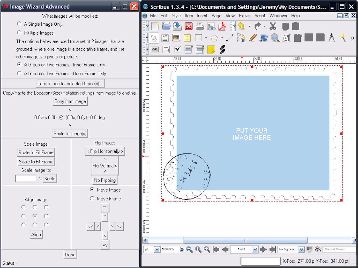 Screenshot of the Scribus interface