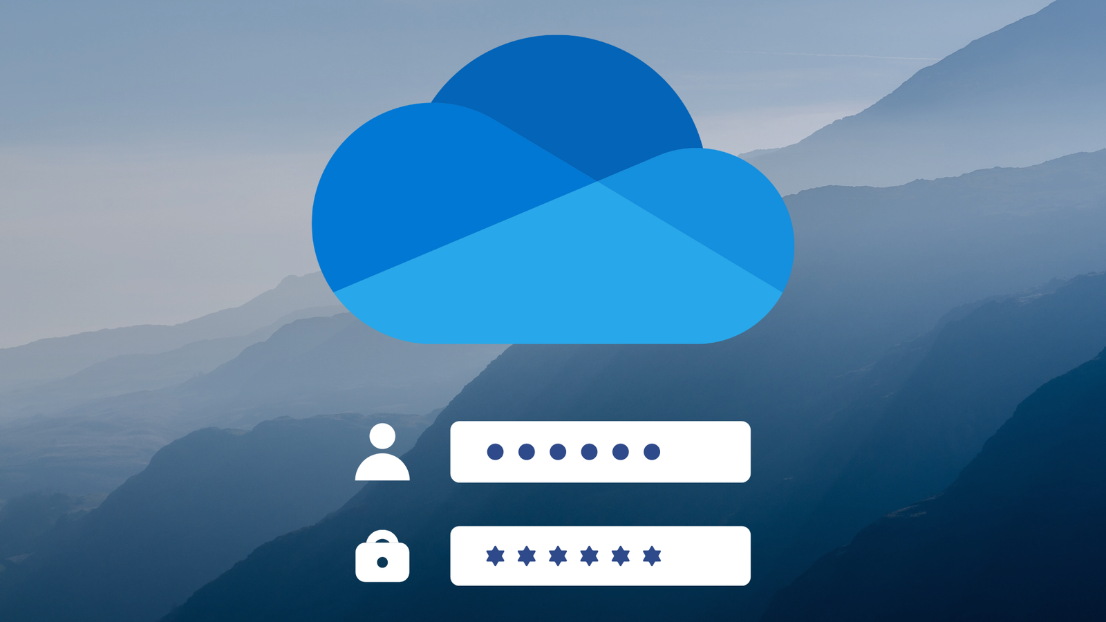 The OneDrive logo above trays with a login box.