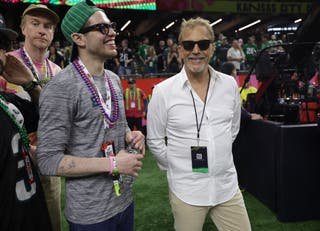 Football - NFL - Super Bowl Lix - Philadelphia Eagles Against Kansas City Chiefs - Caesars Superdome, New Orleans, Louisiana, USA - February 9, 2025 Actors Pete Davidson and Kevin Costner before the game