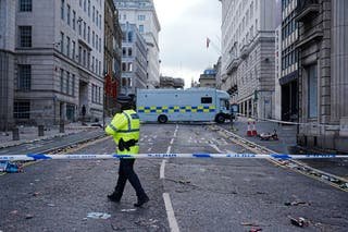 The scene in Water Street near the liver building in Liverpool center