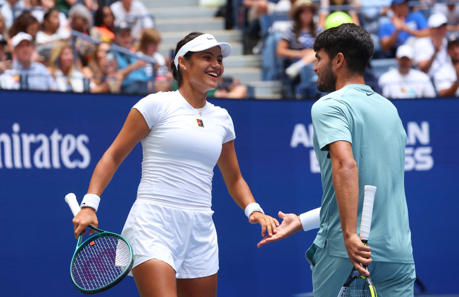Alcaraz and Raducanu were in high mood at Arthur Ashe