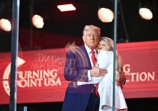 President Donald Trump embraces Erika Kirk, widow of Charlie Kirk, after that
