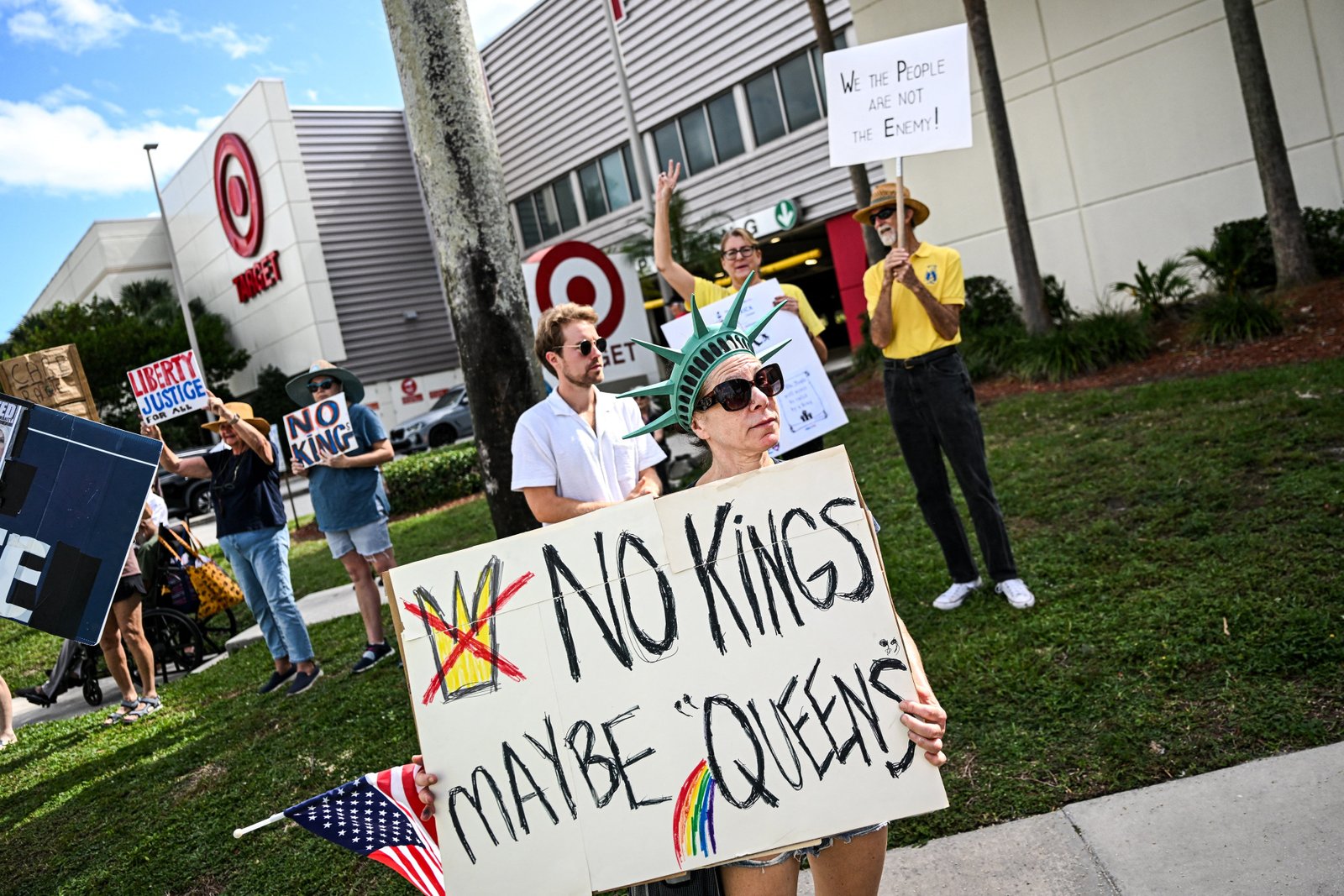 People participating in the 'No Kings' protests in West Palm Beach, Florida