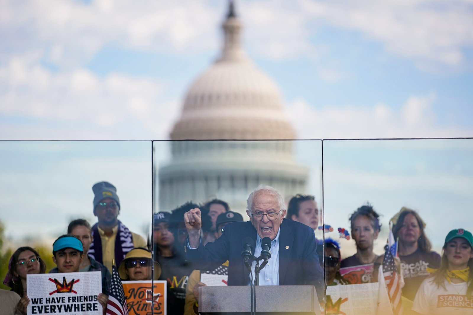Senator Bernie Sanders addressed the crowd in Washington, DC and denounced the billionaires who helped fund Trump's 2024 campaign