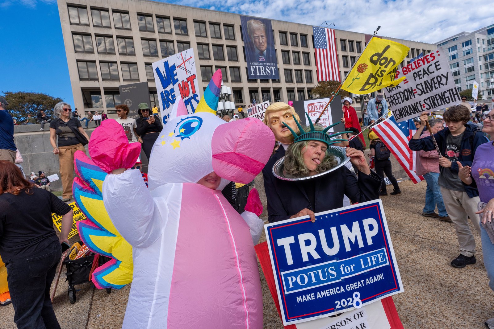 Millions of Americans took part in 'No Kings' protests, some in costume and told The Independent it was to counter Trump's narrative of 'violence'