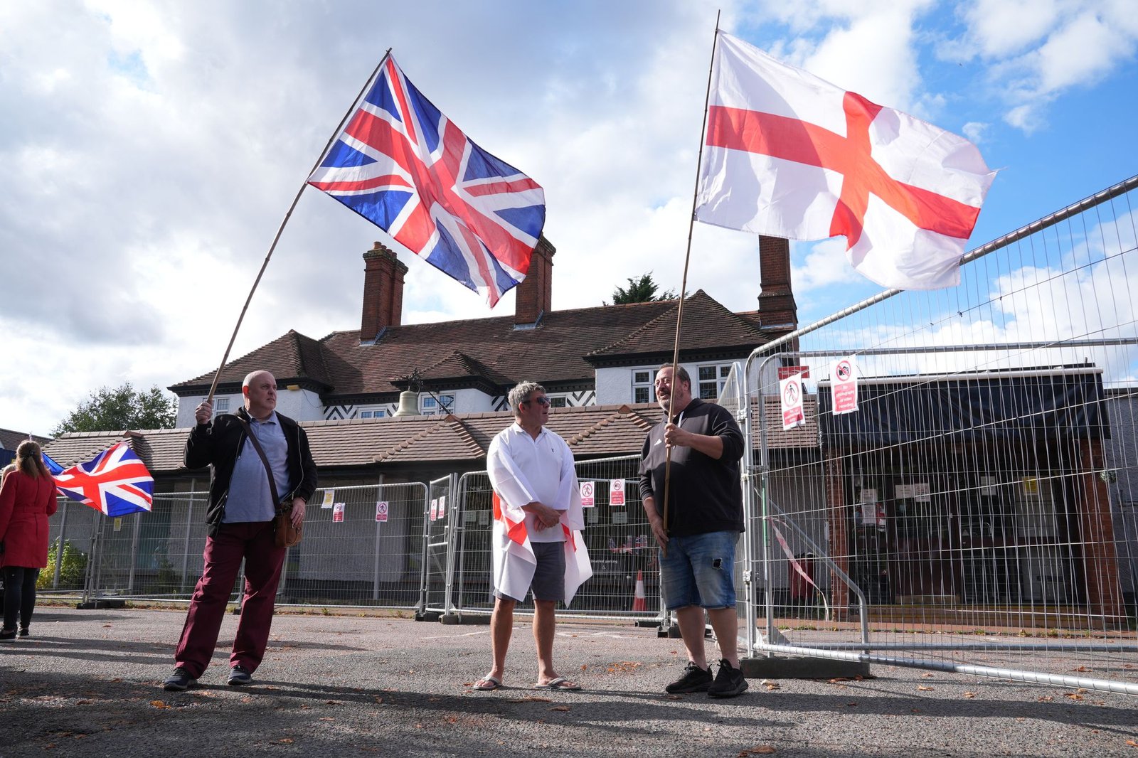 Protesters outside the Bell Hotel in Epping, Essex. Epping Council tried to stop the use of the Bell Hotel by asylum seekers, but to no avail