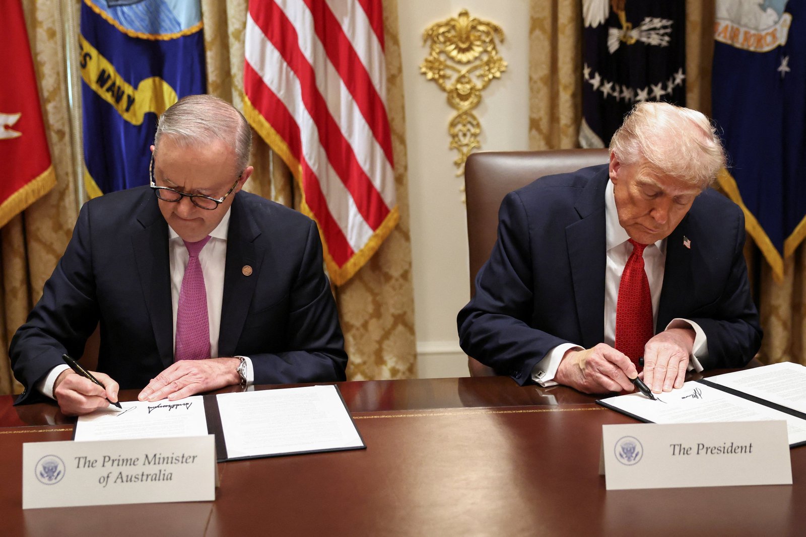 President Donald Trump and Australian Prime Minister Anthony Albanese sign an agreement on rare earths and critical minerals