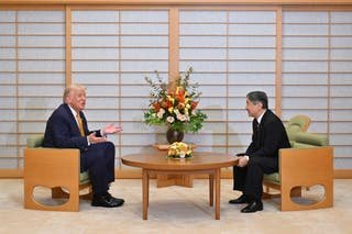 US President Donald Trump meets with Japan's Emperor Naruhito at the Imperial Palace in Tokyo on October 27, 2025. Donald Trump arrived in Japan on October 27, the next leg of an Asia tour that could see the US president and China's Xi Jinping end the fierce trade war between the world's biggest economies. (Photo by Kazuhiro NOGI / POOL / AFP) (Photo by KAZUHIRO NOGI/POOL/AFP via Getty Images)